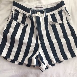 American Apparel High Waisted Striped Denim Shorts